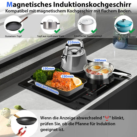 Inductie kookplaat - Induction Hob - Induction Cook Top - Inductie Fornuis - Elektrische Brander - 4 Platen met Stekker - Inbouw 59 cm - 500 W - Combinatiezone voor Grill - Slider Touch Control - 220 V - 50 Hz - Zwart