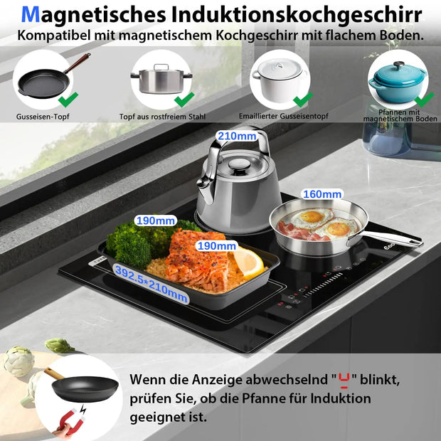 Inductie kookplaat - Induction Hob - Induction Cook Top - Inductie Fornuis - Elektrische Brander - 4 Platen met Stekker - Inbouw 59 cm - 500 W - Combinatiezone voor Grill - Slider Touch Control - 220 V - 50 Hz - Zwart