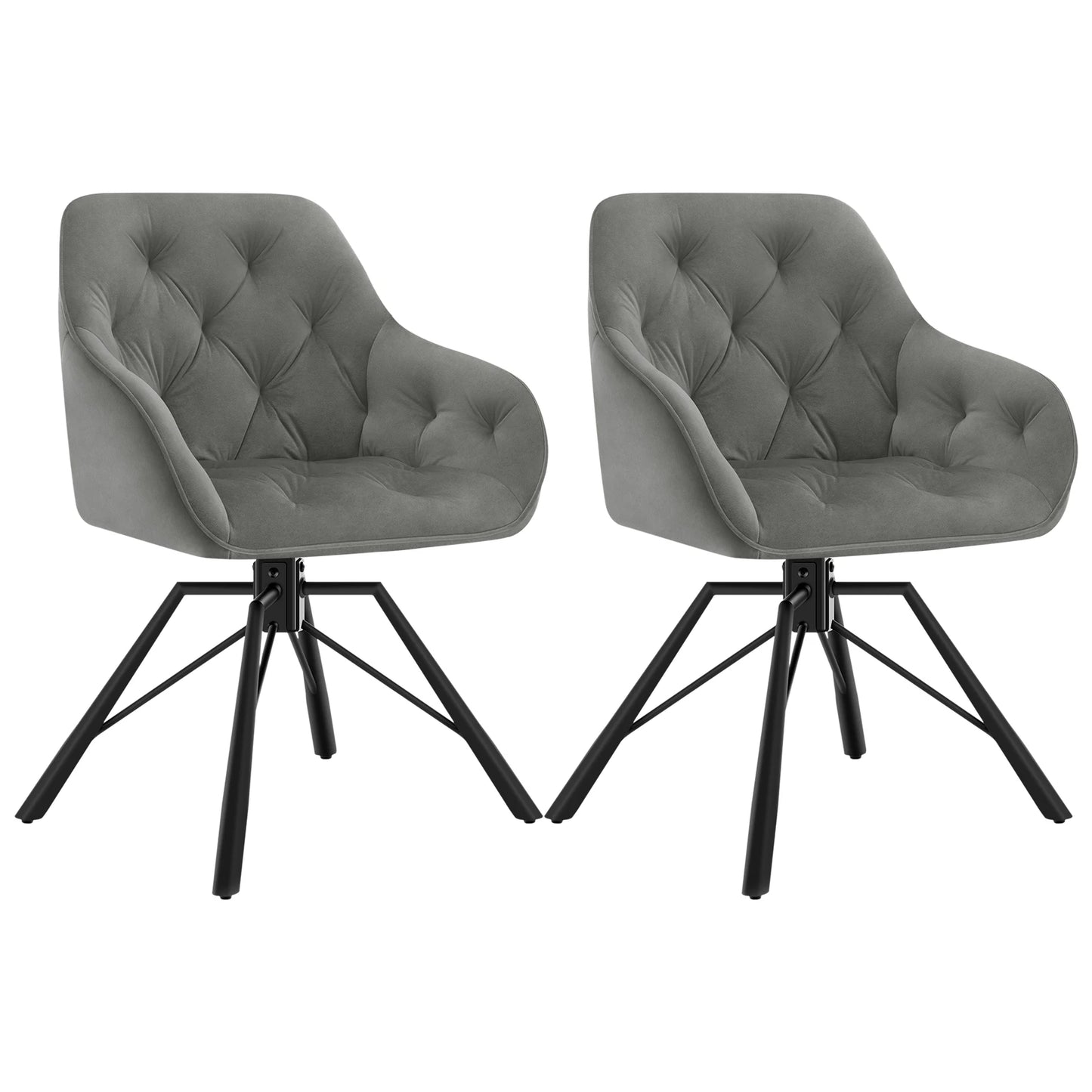 Draaibare Eetkamerstoelen – Set van 2 - Eetstoel – Bureaustoel – Leesstoel – Comfortstoel – Ergonomisch Design – 360° Draaibaar - Fluweel - Donkergrijs