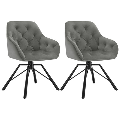 Draaibare Eetkamerstoelen – Set van 2 - Eetstoel – Bureaustoel – Leesstoel – Comfortstoel – Ergonomisch Design – 360° Draaibaar - Fluweel - Donkergrijs