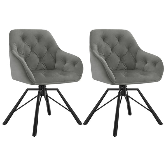 Draaibare Eetkamerstoelen – Set van 2 - Eetstoel – Bureaustoel – Leesstoel – Comfortstoel – Ergonomisch Design – 360° Draaibaar - Fluweel - Donkergrijs
