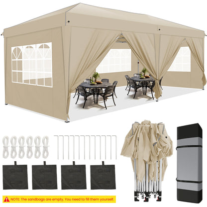 Pop-Up Partytent – Partytent – Evenemententent – Tuinentent – Markttent – Waterdicht Oxford Doek – Stevig Stalen Frame - Khaki - QUORE
