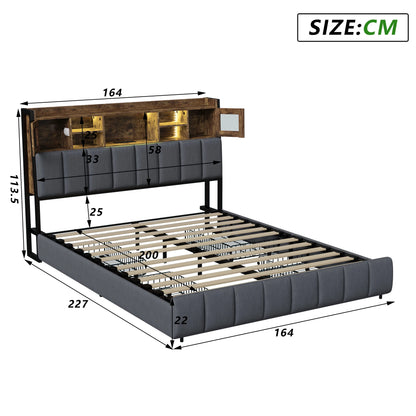 Gestoffeerd Bed – Tweepersoonsbed – Opbergladen Bed – Led Hoofdbord Bed – Slaapkamerbed – 160x200 cm – Ingebouwde USB-poorten – Verstelbare LED-verlichting