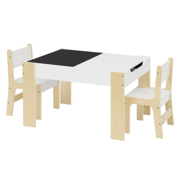 Kindertafel - Kindertafel en Stoelen Set - Kindertafel en Stoelen Set – Kindermeubilair met Opbergruimte – Tekentafel & Studie Bureau – Voor Kids & Kleuterschool – 81,5x48x60,5 cm – Wit & Lichte Eik