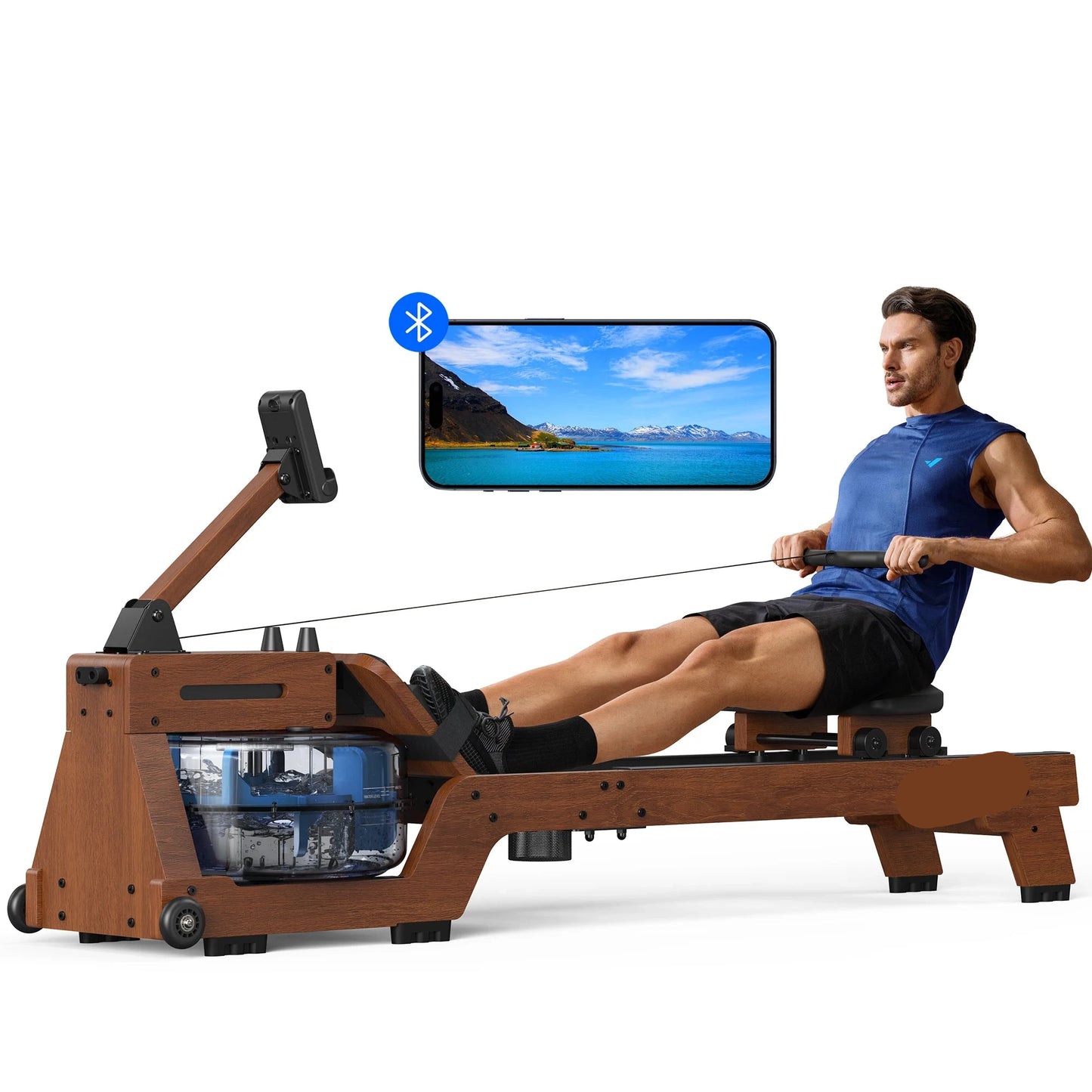 Water Roeimachine - Roeimachine - Magnetische Roeitrainer - Roeiapparaat - van Massief Hout - Bluetooth Connectie - Ergonomische Zitting - 22L Watertank - Max 150kg – Voor Thuisgebruik