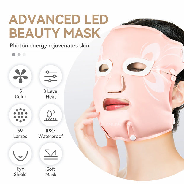 LED Gezichtsmaker - 5 Kleuren - Face Mask - Lichttherapie - Masker voor Gezicht - Tegen Acne, Droge Huid & Rimpels - Wit - QUORE