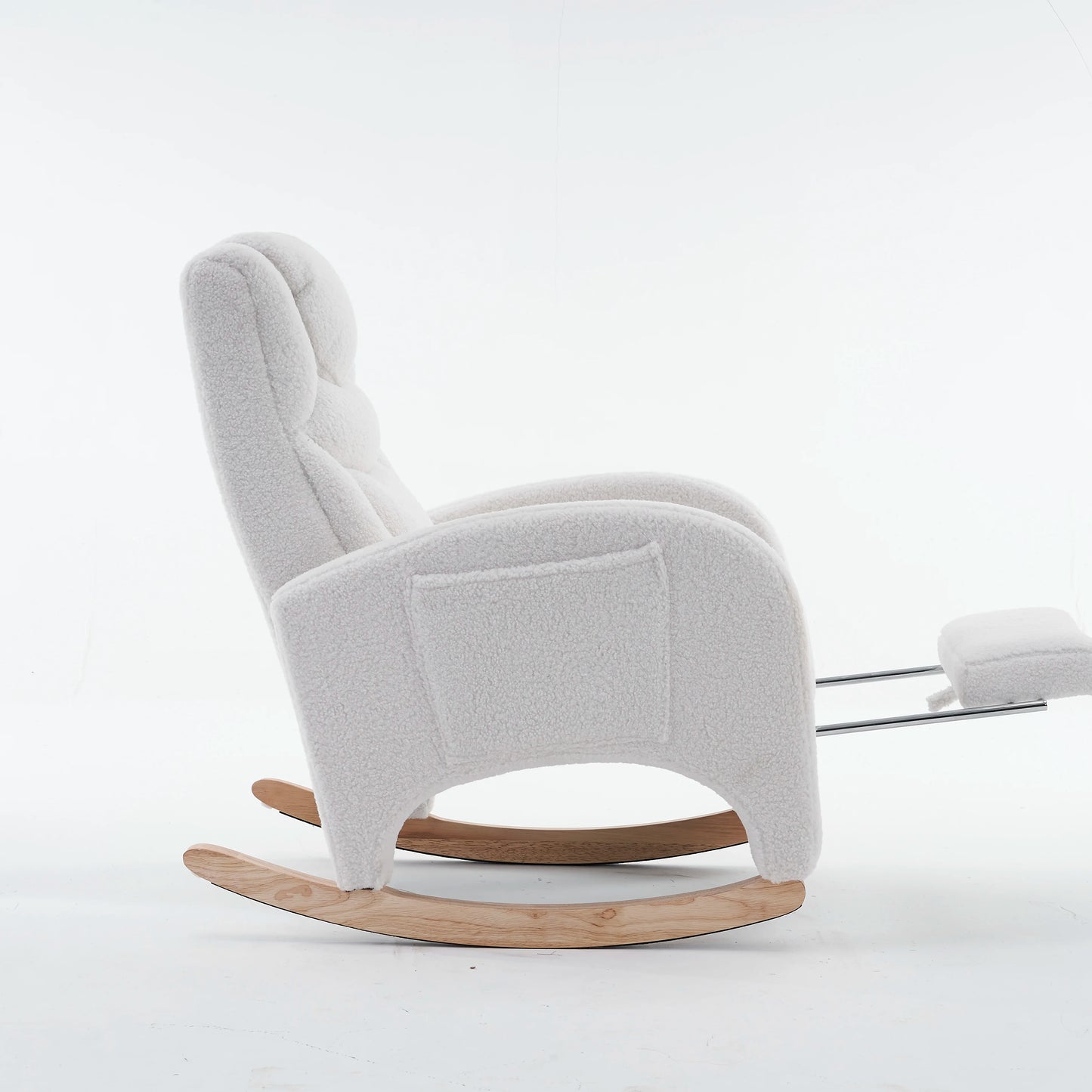 Schommelstoel – Relaxstoel – Hangstoel – Stoel Met Voetsteun – Teddy Bekleding – Ergonomische Rugleuning – Opvouwbare Voetsteun - Wit