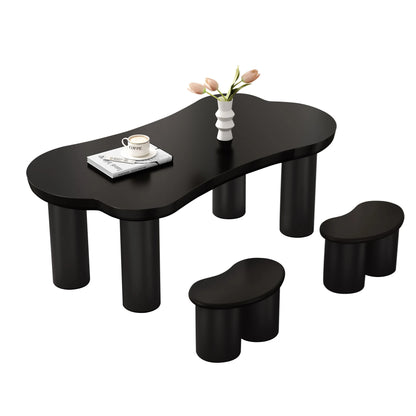 Salontafel – Botvormige Tafel – Woonkamertafel – Banken Set – MDF Tafelblad – Stevige PVC-Poten - 121.5 x 65.5 x 20 cm - Zwart