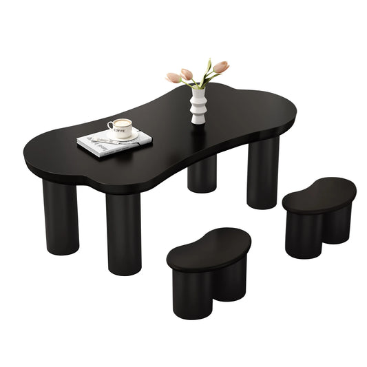 Salontafel – Botvormige Tafel – Woonkamertafel – Banken Set – MDF Tafelblad – Stevige PVC-Poten - 121.5 x 65.5 x 20 cm - Zwart