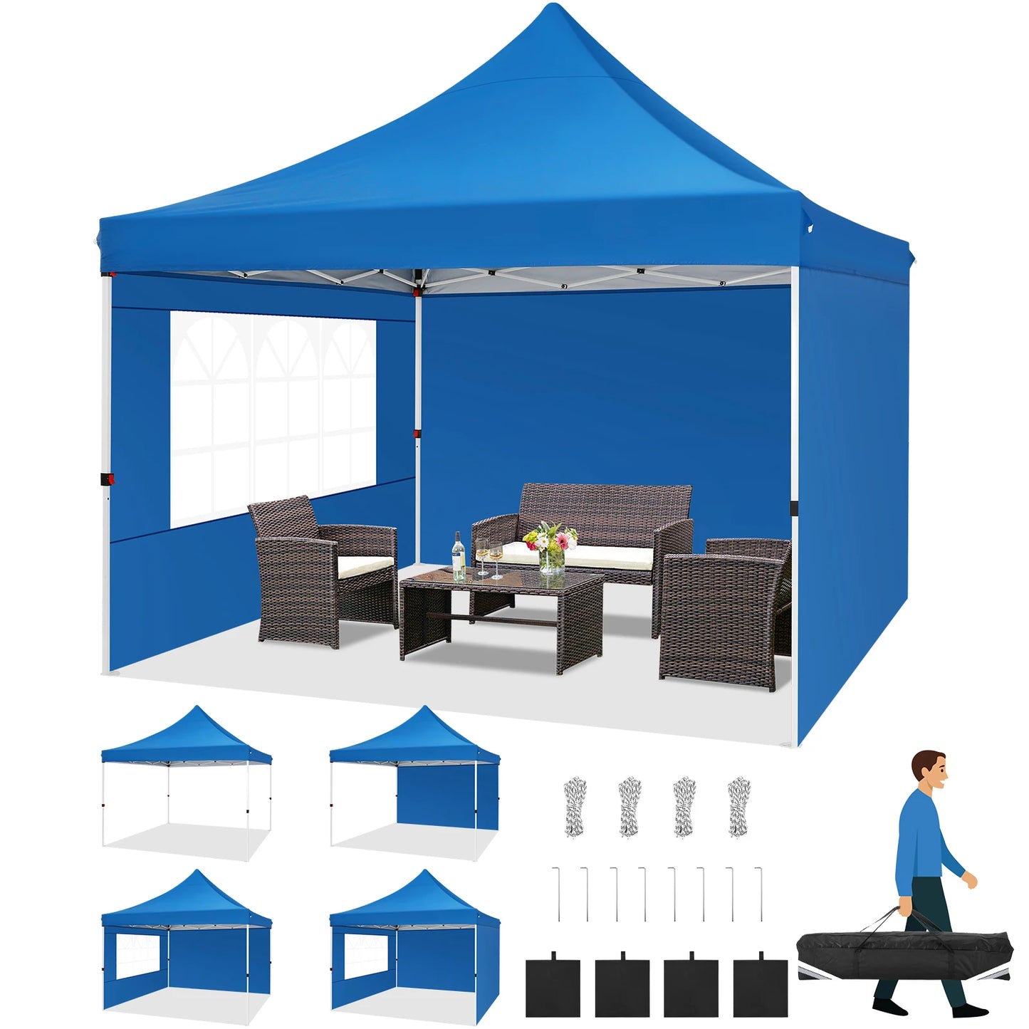 Opvouwbare Tuent – Partytent – Zonnescherm – Tuinoverkapping – Waterdicht 210D Oxford – Verstelbare Hoogte - 3 x x Meter - Blauw