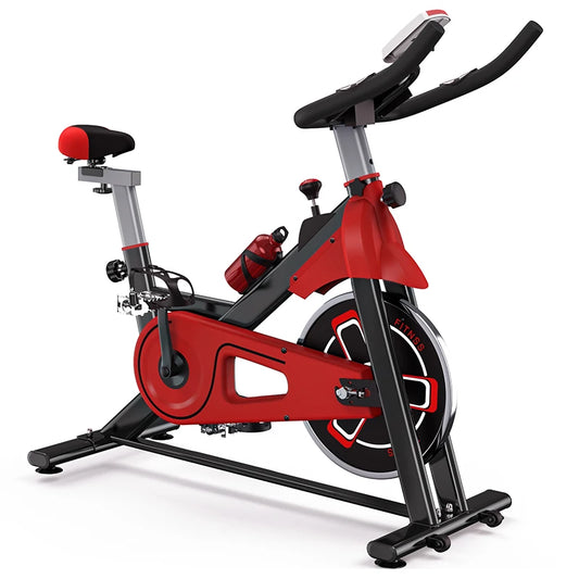 Fitness Fiets - Hometrainer - Indoor Cycle - met LCD Monitor - Stille Stationaire - Cardio - Weerstandssysteem Magnetisch - Transportwielen - Hartslagfunctie - voor Gewichtsverlies - 120kg - Rood-zwart