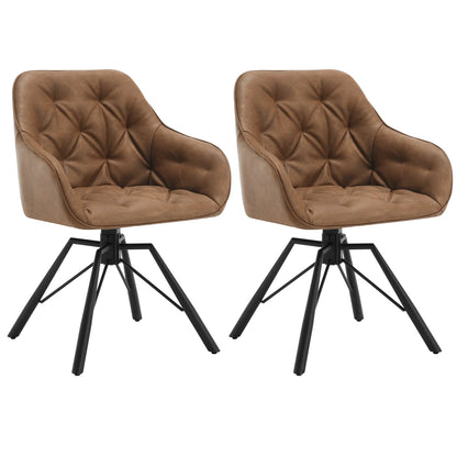 Draaibare Eetkamerstoelen – Set van 2 - Eetstoel – Bureaustoel – Leesstoel – Comfortstoel – Ergonomisch Design – 360° Draaibaar - Leer - Lichtbruin