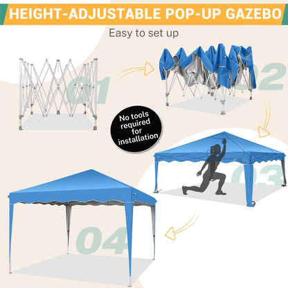 Paviljoen - Tuinpaviljoen - Partytent - Tuintent - Pop-up Kliksysteem - Stabiel - Vouwtent - Verwijderbaar Zijpanelen - Opvouwbaar - Waterdicht - Hoogte Verstelbaar - 50+UV-Bescherming - voor Tuin - Buiten - Achtertuin - 210D Oxford-stof - 3 x 3 m - Blauw