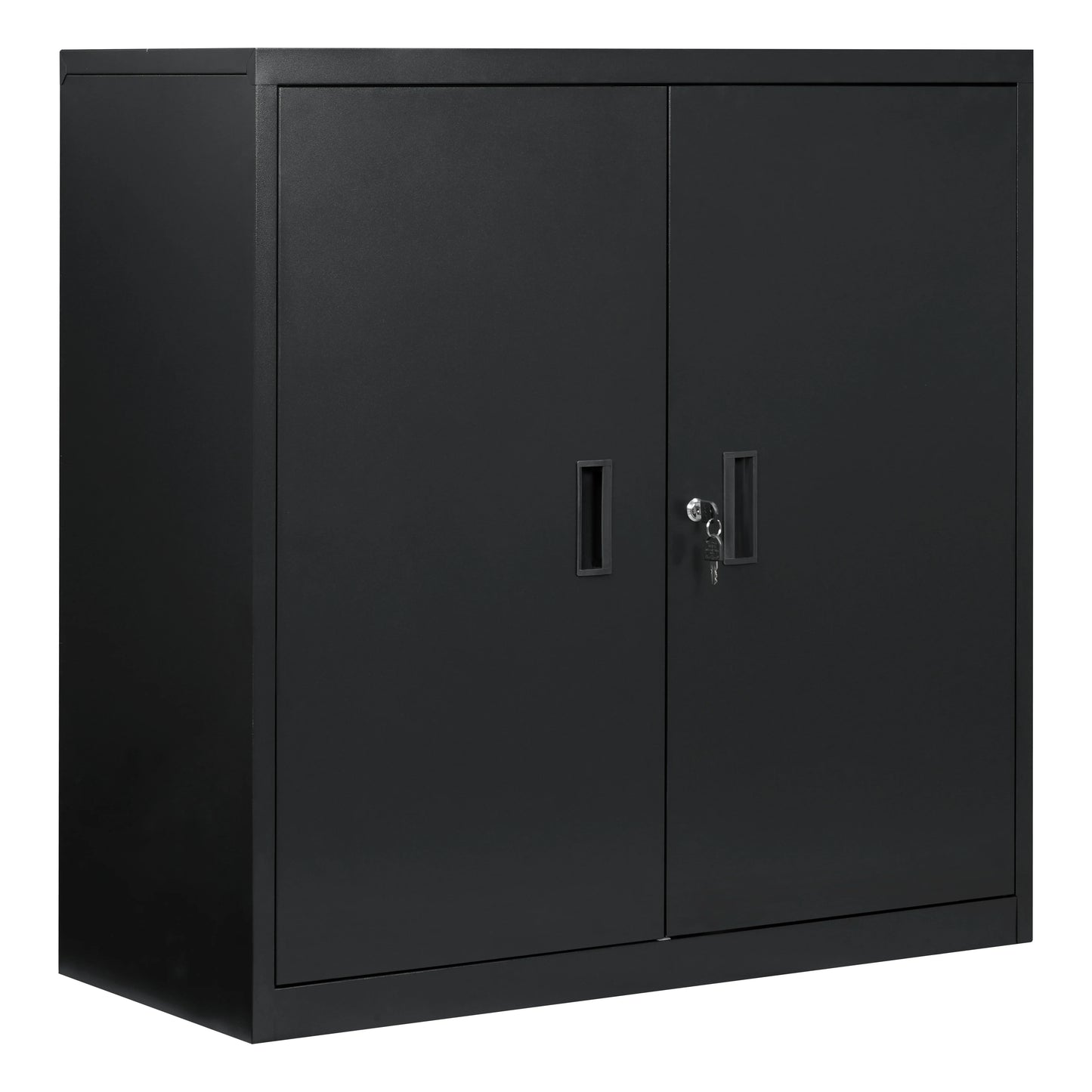 Metalen Archiefkast - met Slot – Kantoor - Garage - Muur - Verstelbare Legplank - voor Documenten - Printer - Gereedschap – 90x92x40cm – Zwart - QUORE