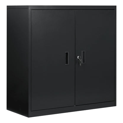 Metalen Archiefkast - met Slot – Kantoor - Garage - Muur - Verstelbare Legplank - voor Documenten - Printer - Gereedschap – 90x92x40cm – Zwart - QUORE