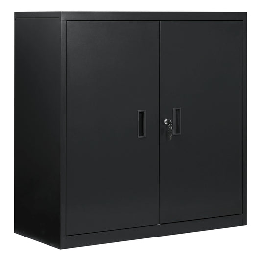 Metalen Archiefkast - met Slot – Kantoor - Garage - Muur - Verstelbare Legplank - voor Documenten - Printer - Gereedschap – 90x92x40cm – Zwart - QUORE