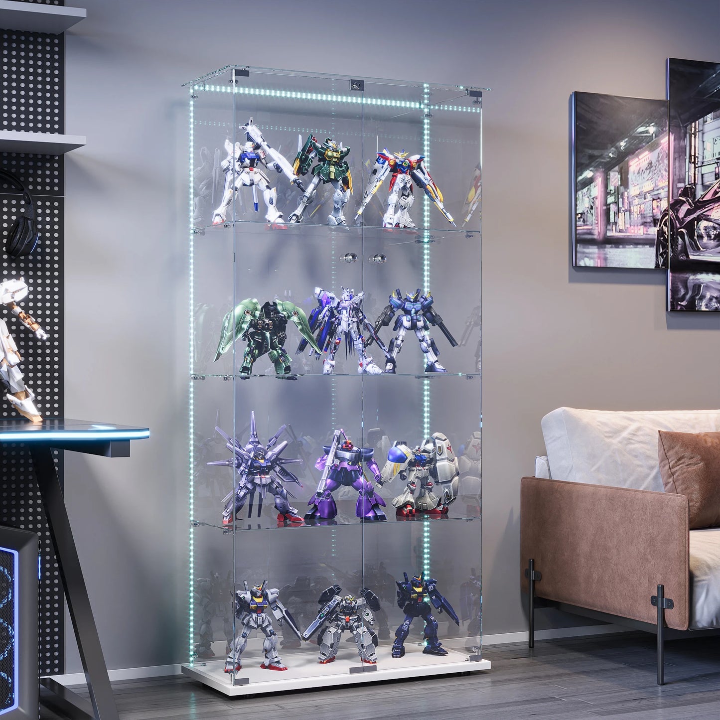 Glazen Vitrinekast – Displaykast – Vitrinekast Met Deuren – Opbergkast – Collectiekast – Wit Gelakt Hout Met LED-Verlichting – Veilig Slot - QUORE