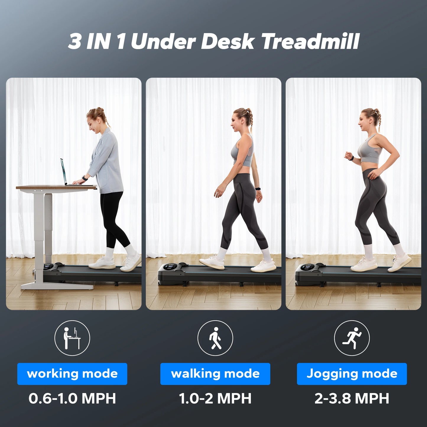 Wandelband – Loopband – Thuisfitness – Bureau wandelmachine – Compacte wandelmachine – Stil motor – Draagkracht 120 kg