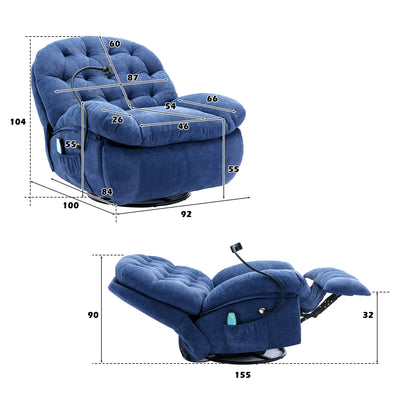 Draaifauteuil – Massagefauteuil – Relaxstoel – Comfortstoel – 360 Graden Draaibaar – Massage Op Rug En Benen – Warmtefunctie - Blauw