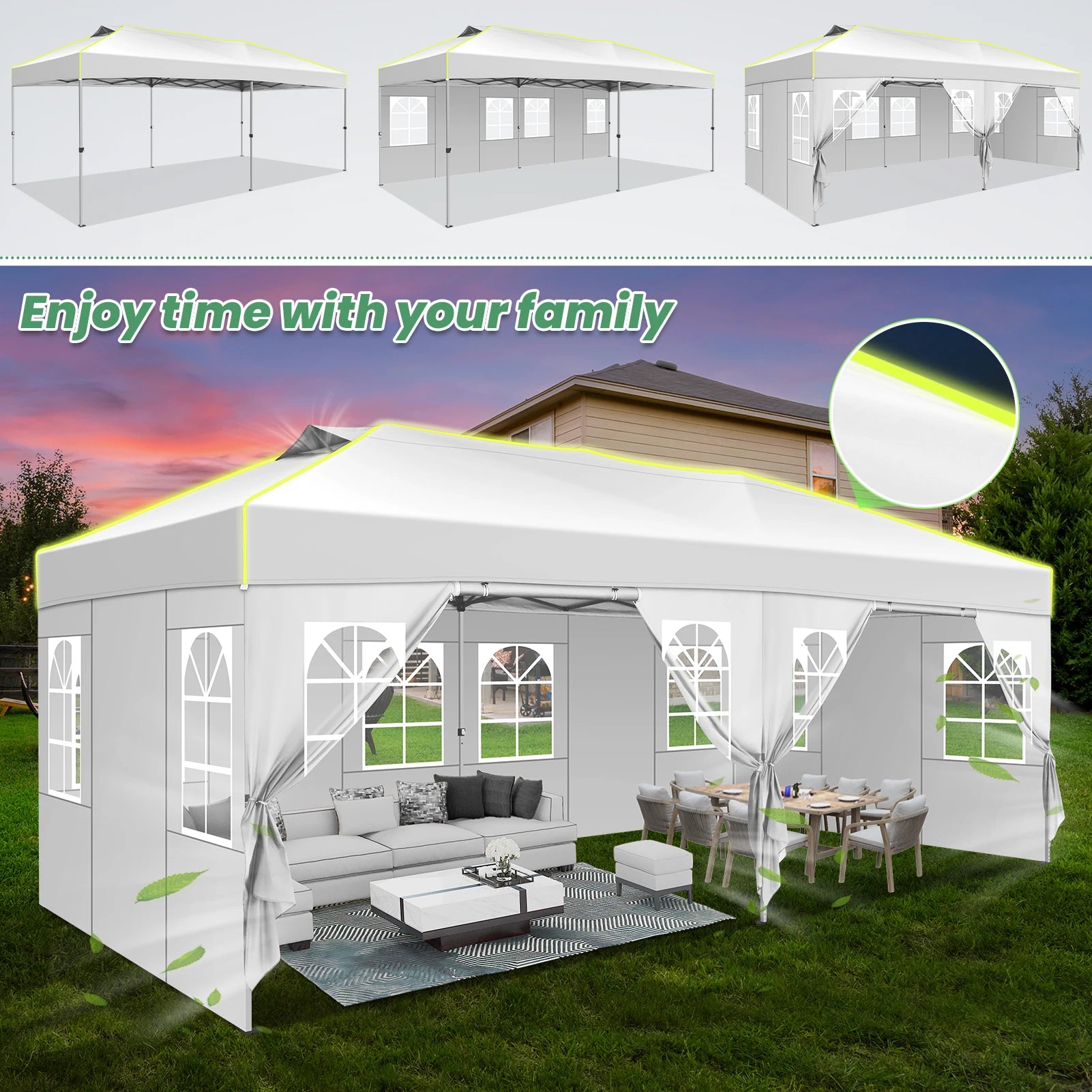 Partytent – Opvouwbare Tent – Buiten Tent – Tuin Tent – 3x6 Meter – Waterdicht – UV-Bestendig - Wit - QUORE