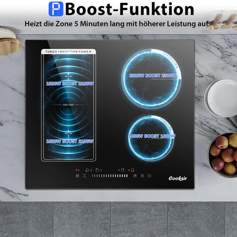 Inductie kookplaat - Induction Hob - Induction Cook Top - Inductie Fornuis - Elektrische Brander - 4 Platen met Stekker - Inbouw 59 cm - 500 W - Combinatiezone voor Grill - Slider Touch Control - 220 V - 50 Hz - Zwart