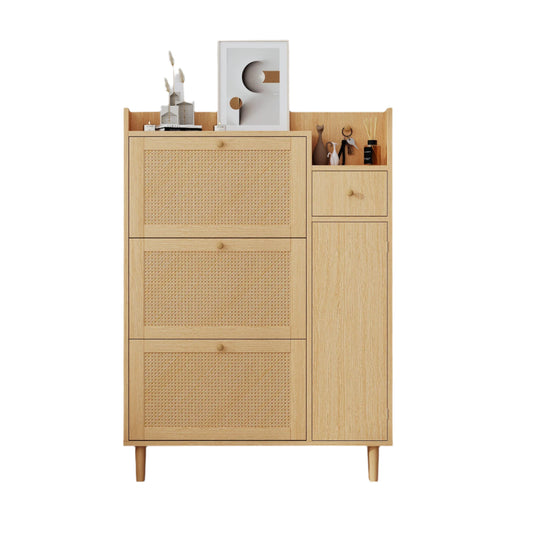 Schoenenkast – Schoenenrek – Schoenenopberger – Schoenenmeubel – Verstelbare Planken – 15-20 Paar – MDF Met Houten Details - Natuurlijk hout