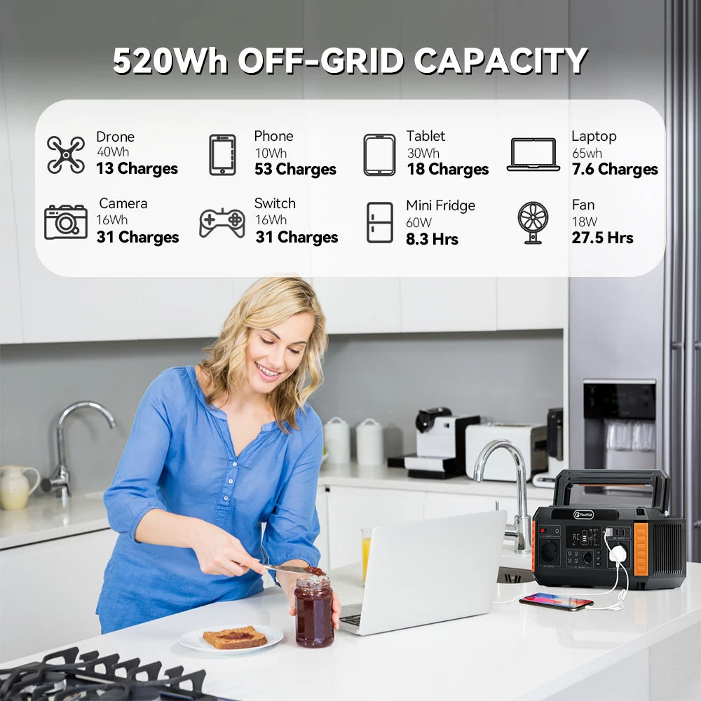 Powerstation – Draagbare Accu – Mobiele Energiebron – Outdoor Stroomvoorziening – 520Wh Capaciteit – Usb-C Snellader