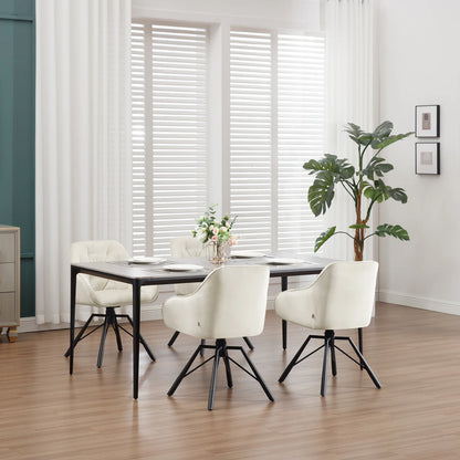 Draaibare Eetkamerstoelen – Set van 2 - Eetstoel – Bureaustoel – Leesstoel – Comfortstoel – Ergonomisch Design – 360° Draaibaar - Fluweel - Crème