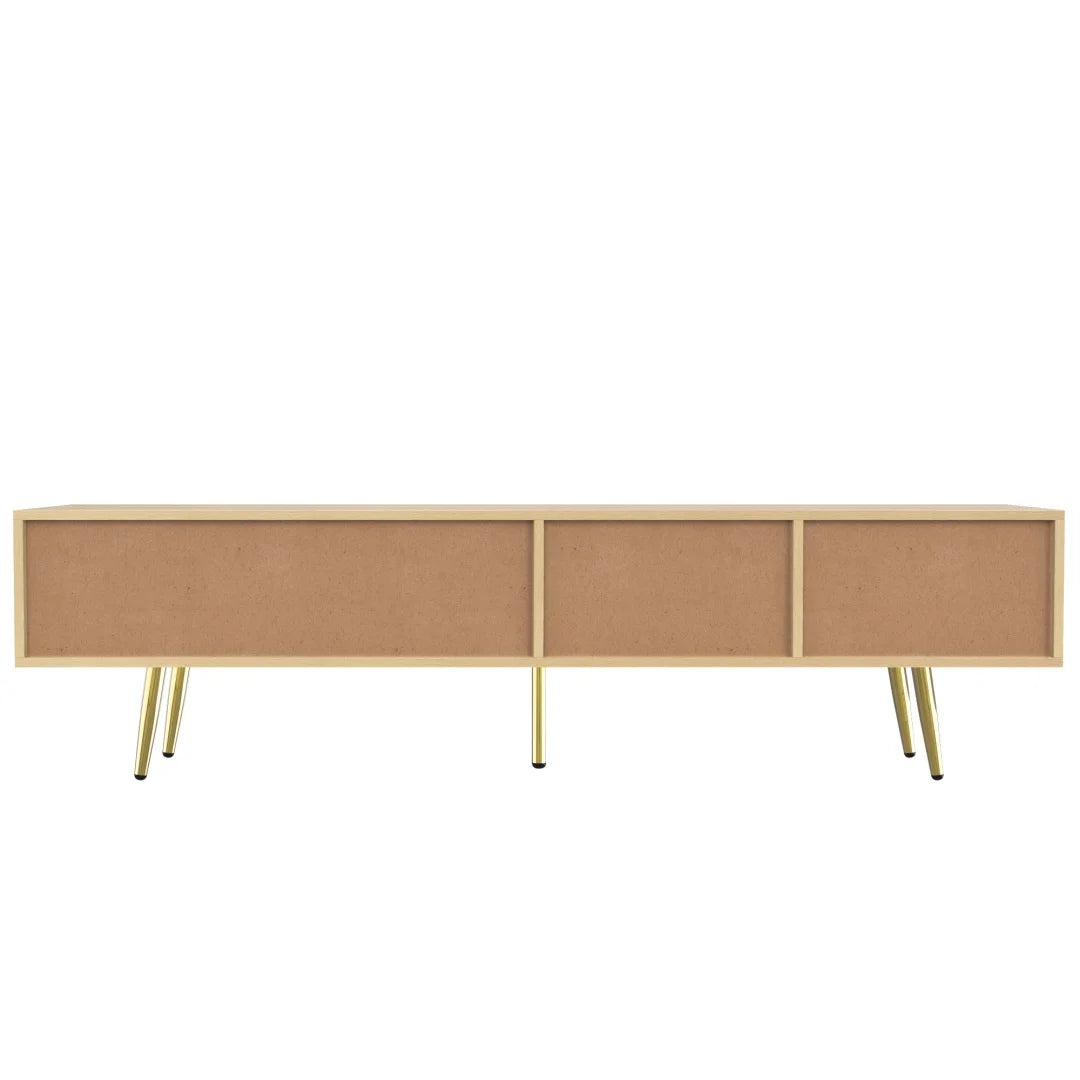 Tv-Meubel – Tv-Kast – Mediameubel – Opbergmeubel – Licht Eiken Finish – Gouden Metalen Poten - 160 x 36  x 42 - Houtkleur