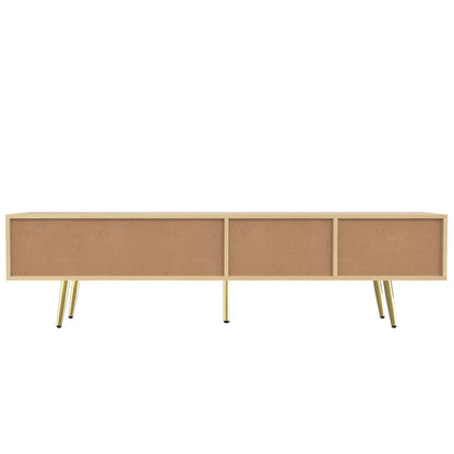 Tv-Meubel – Tv-Kast – Mediameubel – Opbergmeubel – Licht Eiken Finish – Gouden Metalen Poten - 160 x 36  x 42 - Houtkleur