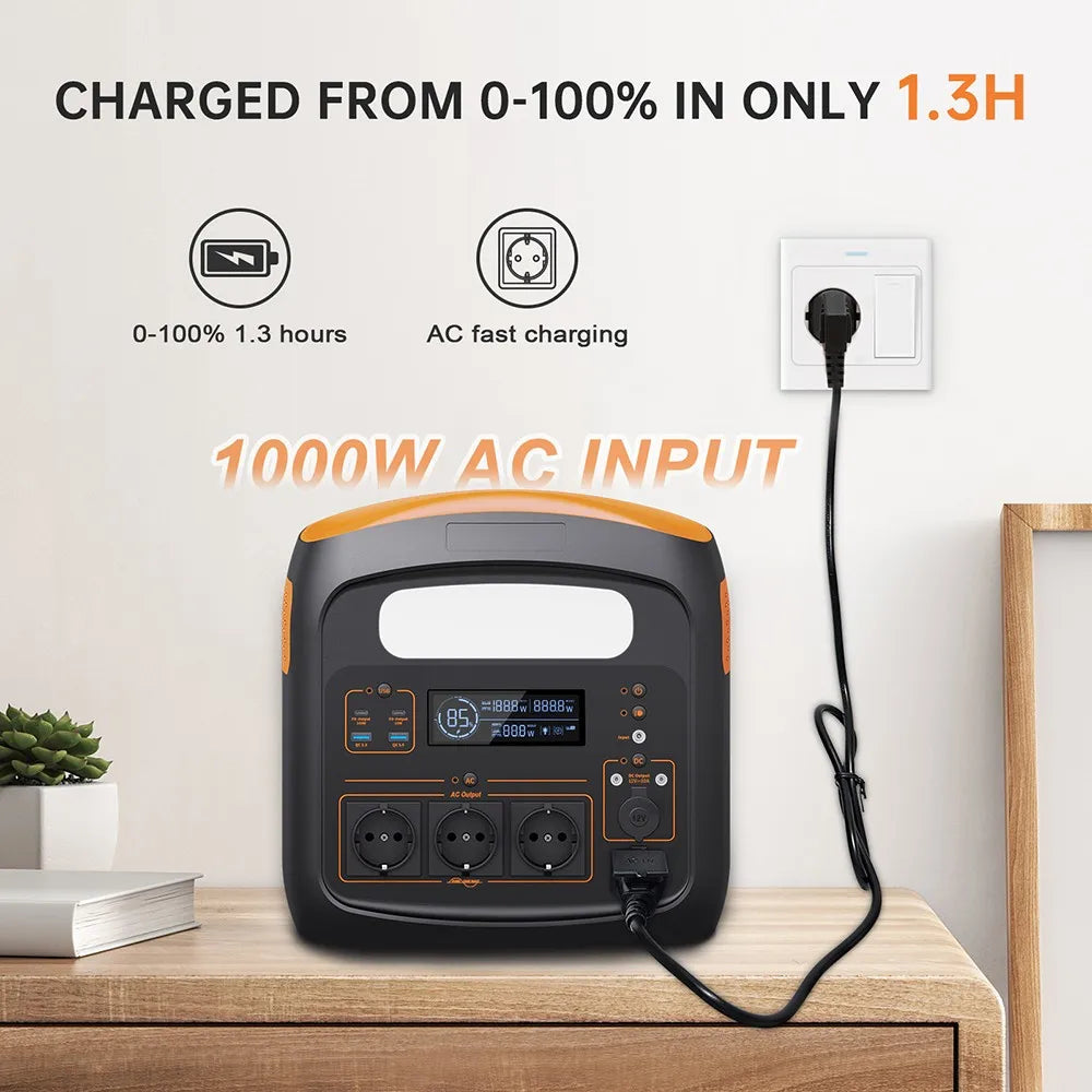 Draagbare Powerstation – Mobiele Energiecentrale – Noodstroomadapter – Oplaadstation – 1100Wh LiFePO4 Batterij – 1200W Continu Vermogen – 0-80% Opladen in 50 Minuten