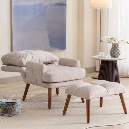 Fauteuil – Woonkamerstoel – Relaxstoel – Leesfauteuil – Beige Kleur – Verstelbare Rugleuning – Houten Poten - 69 × 96 × 60 cm - Beige