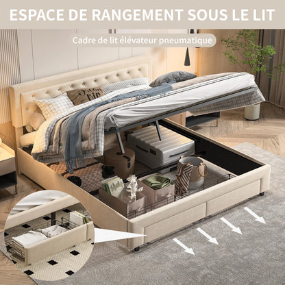 Gestoffeerd Opbergbed – Opbergbed Met Laden – Bed Met Opbergruimte – Tweepersoonsbed – Slaapbank – Grijs 160x200 cm – Zachte Velvet Bekleding – Royale Opberglades Met Rollers