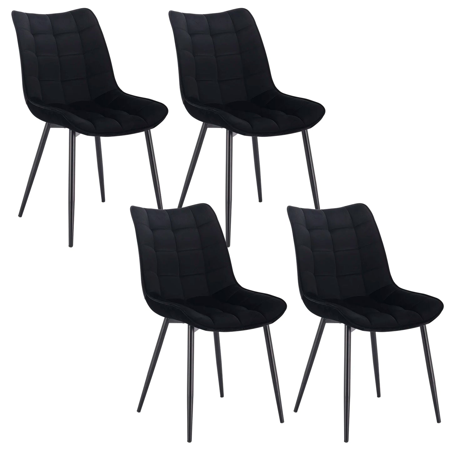 Eetkamerstoelen – Bureaustoelen – Makeup Stoelen – Stoelen Set 4 – Ergonomisch Design – Metalen Poten - Fluweel Zwart - QUORE