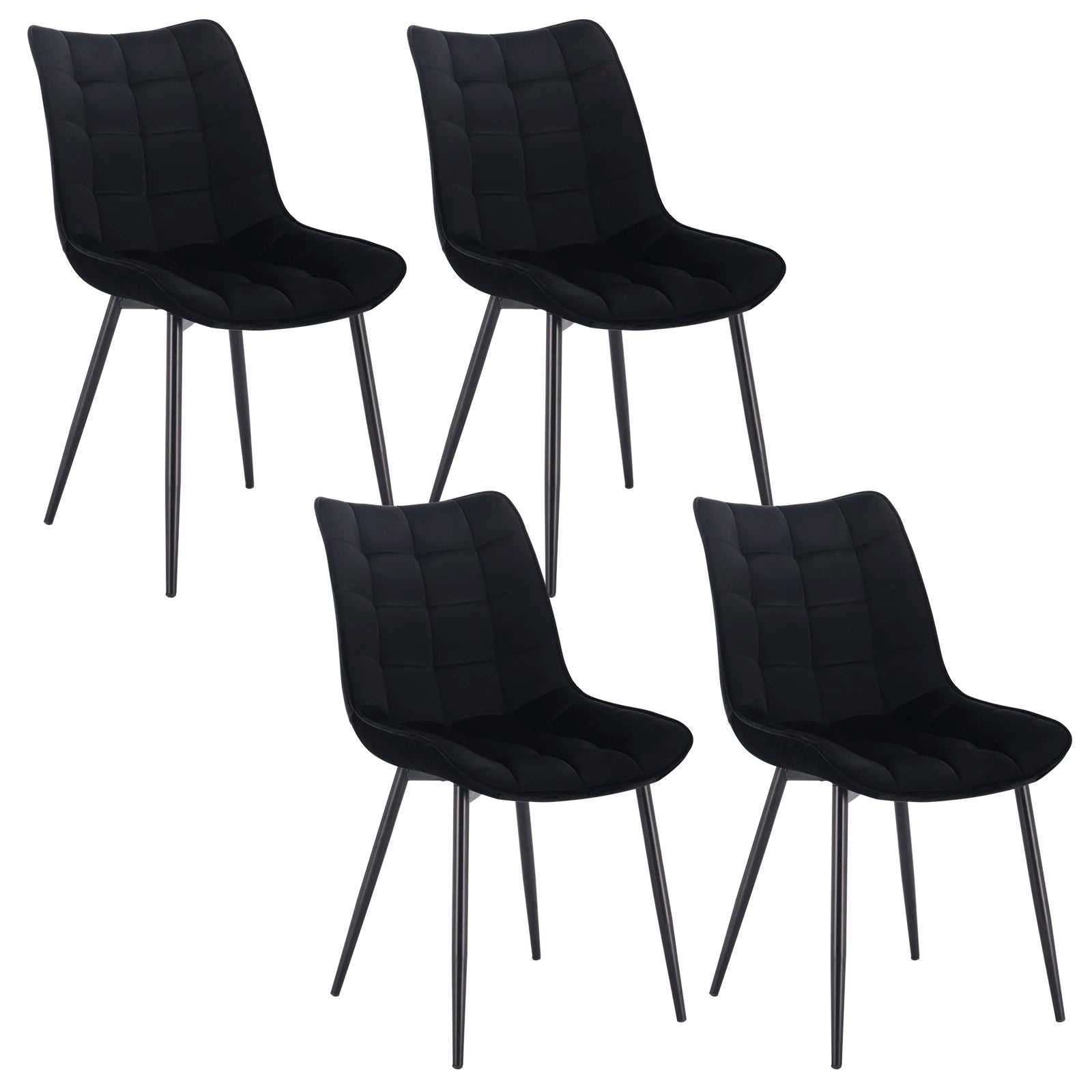Eetkamerstoelen – Bureaustoelen – Makeup Stoelen – Stoelen Set 4 – Ergonomisch Design – Metalen Poten - Fluweel Zwart - QUORE