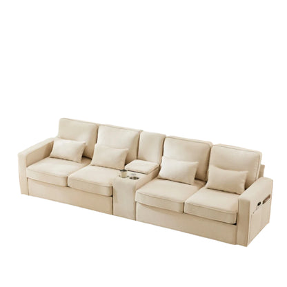 Hoekbank – Bank – Hoekbank Met Opbergruimte – Comfortabele Bank – Duurzaam Hennepstof – USB-Poorten – Instelbare Rugkussens - 290 × 83 × 88 cm - Beige