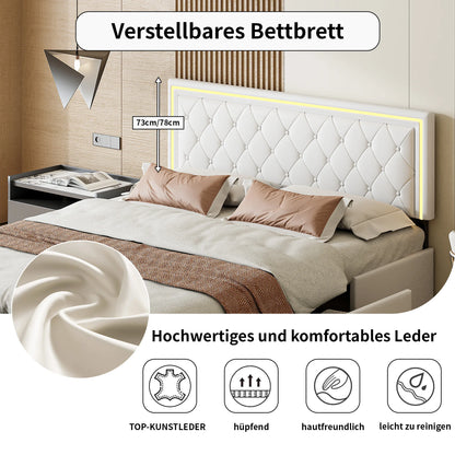 Modern Bed – Bedframe – Ledikant – Slaapbank – Bedkast – Wit 160x200 cm – Opberglades – LED-Verlichting