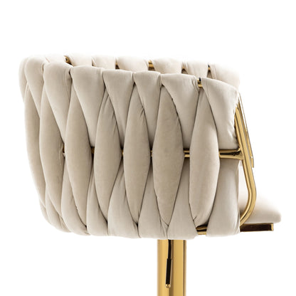 Barstoel – Barkruk – Keukenstoel – Caféstoel – Verstelbaar Van 63 Tot 87 Cm – 360° Draaibaar - Beige - QUORE