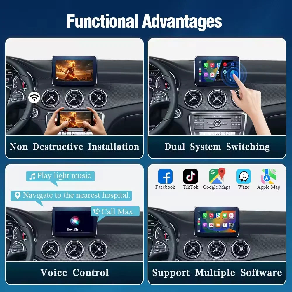 Wireless CarPlay Android Auto Decoder For Mercedes Benz NTG4.0 GLK W207 E Coupe W212 E Class W204 C Class SLK AUX BT Car Module