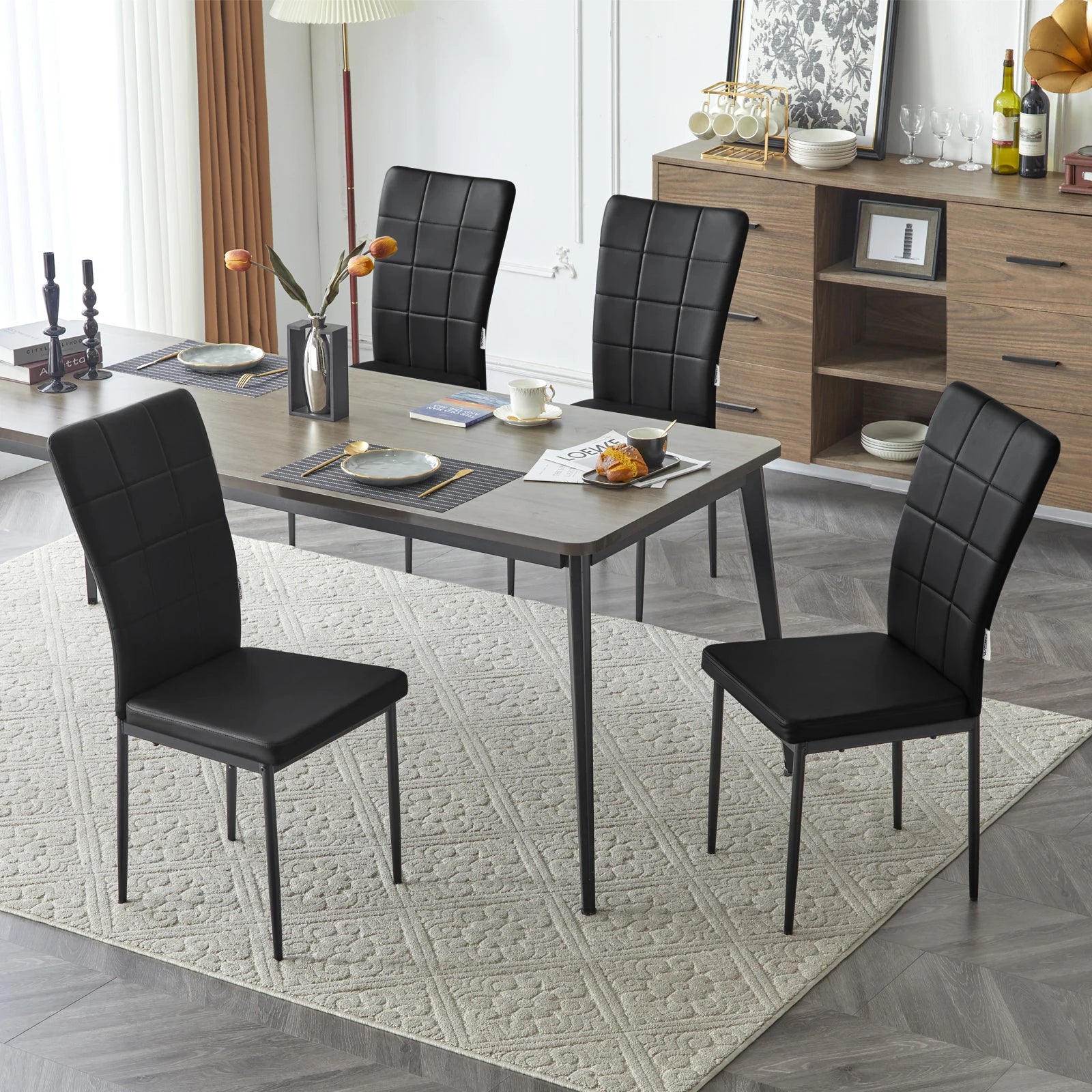 Eetkamerstoelen - Set Moderne Eetkamerstoel - Eetstoel - Tuinstoelen - Gevoerde Stoelen met Hoge Rugleuning - Elegante Kunstlederen Stoelen voor Woonkamer, Keuken en Restaurant - Set van 4 - Wit - QUORE