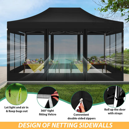 Tuinpaviljoen – Tuinhuisje – Pop-Up Tent – Buitenverblijf – Luifel – Waterdicht Frame – Verstelbare Hoogte - Zwart