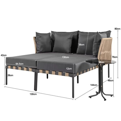 Loungeset Voor Buiten – Loungestoelen – Ligbank – Tuinmeubel – Buitenset – Gegalvaniseerd Ijzer – Zachte Kussens - Zwart + Grijs