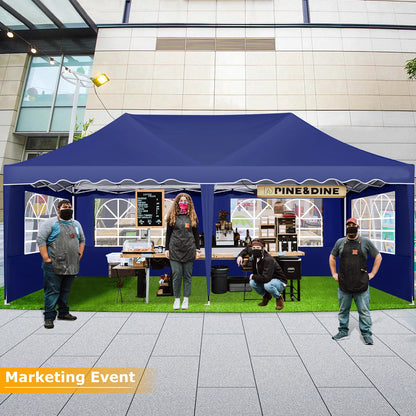 Partytent – Tuinpaviljoen – Evenemententent – Overkapping – 3x6 Meter – Staalframe – Waterdicht Met Zijwanden - Marineblauw