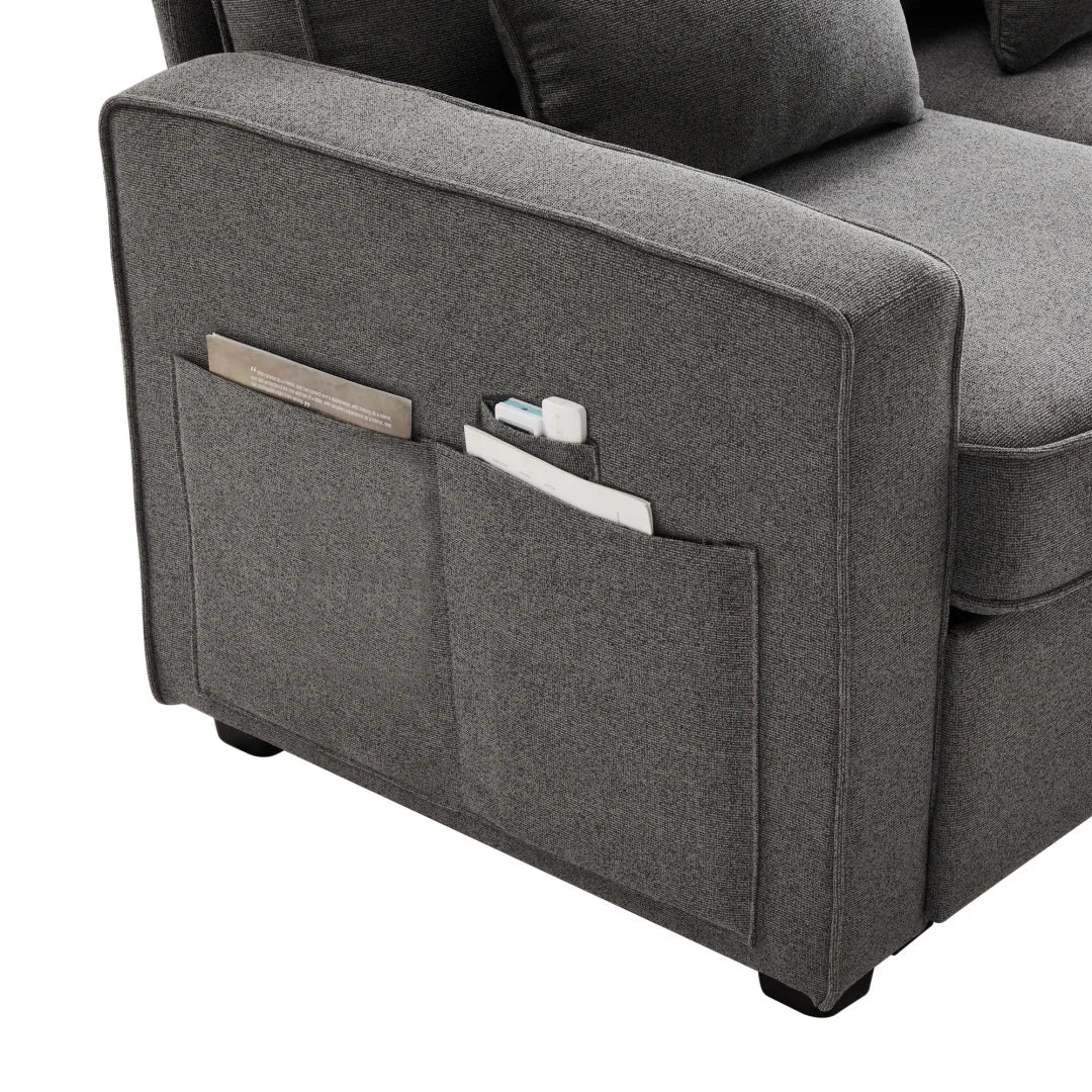 Hoekbank – Bank – Hoekbank Met Opbergruimte – Comfortabele Bank – Duurzaam Hennepstof – USB-Poorten – Instelbare Rugkussens - 290 × 83 × 88 cm - Donkergrijs