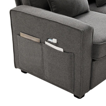 Hoekbank – Bank – Hoekbank Met Opbergruimte – Comfortabele Bank – Duurzaam Hennepstof – USB-Poorten – Instelbare Rugkussens - 290 × 83 × 88 cm - Donkergrijs