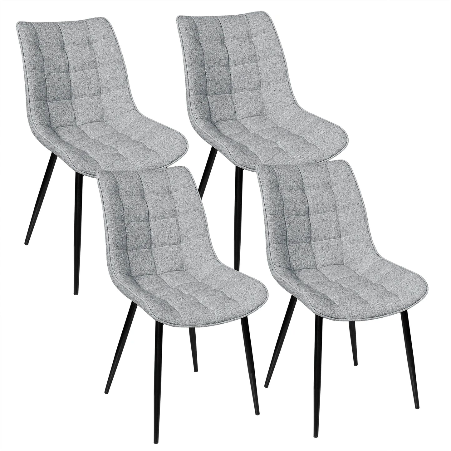 Eetkamerstoelen – Stoelen – Lederlook Stoelen – Metalen Poot – Ergonomisch Design – Antislip Voetdoppen - Linnen Lichtgrijs - QUORE