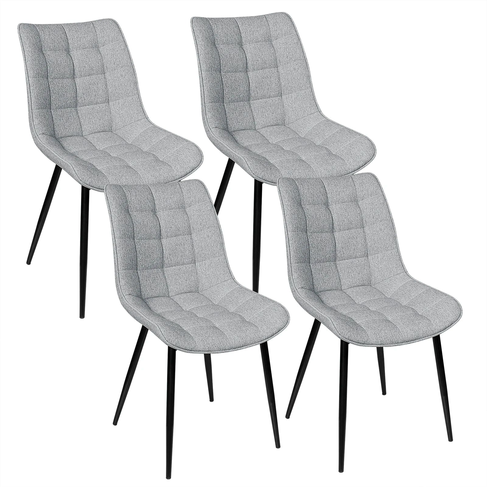 Eetkamerstoelen – Stoelen – Lederlook Stoelen – Metalen Poot – Ergonomisch Design – Antislip Voetdoppen - Linnen Lichtgrijs - QUORE