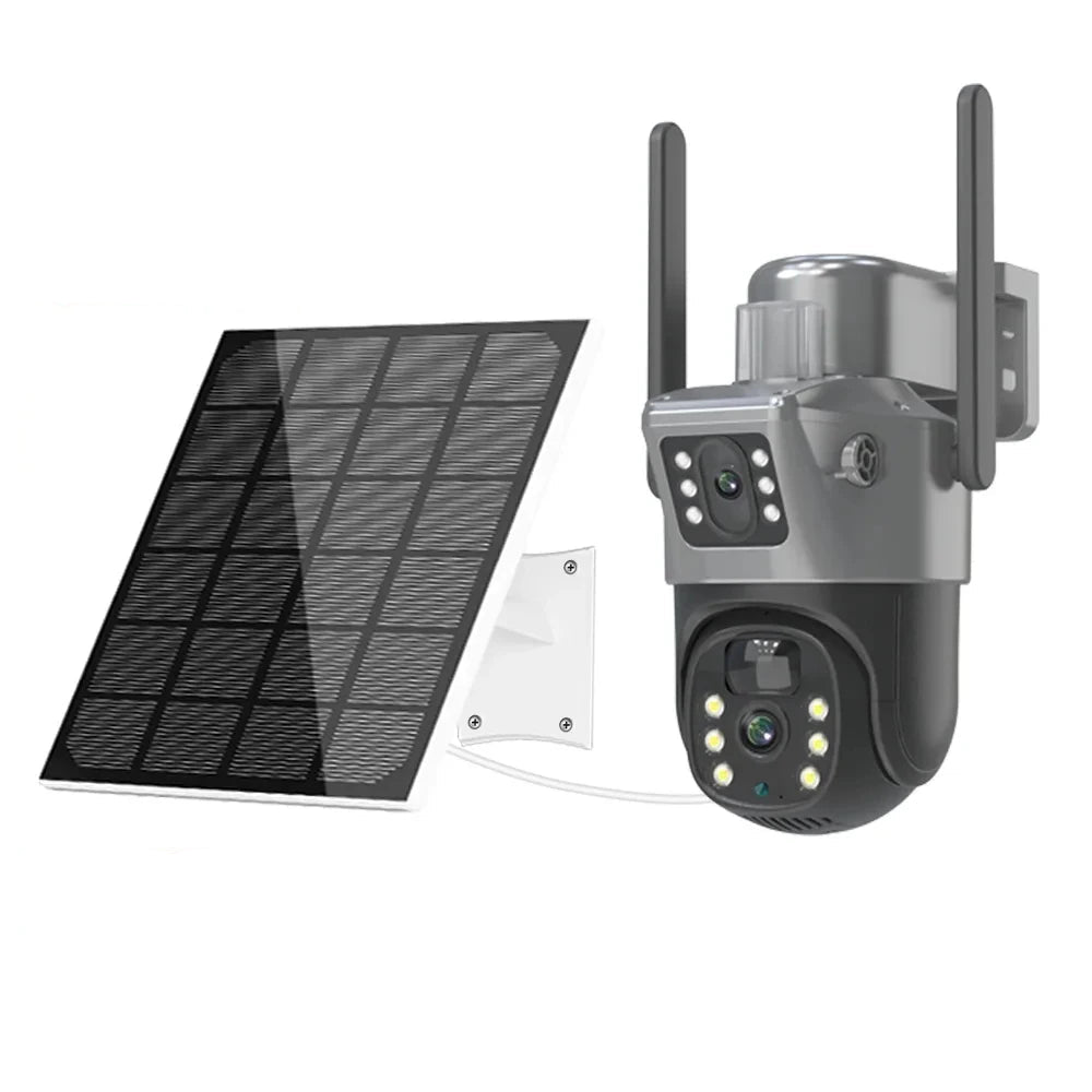 Beveiligingscamera's - Camerabewaking - Buitencamera - Zonnecamera - Waterdicht - 4K - 8MP - WiFi PTZ  - Dual Lens & Dual Screen – Bewegingsdetectie met 32GB Opslag – Buitenbeveiliging – Buiten IP Beveiligingscamera met Nachtzicht