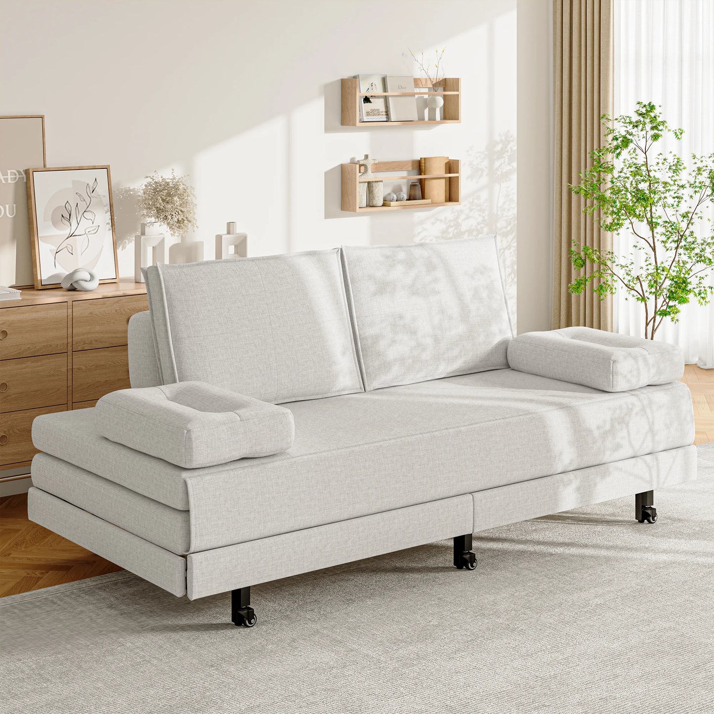 2-Zits Slaapbank – Slaapbankje – Schotelbank – Bankbed – Tweekzitter – Verstelbare Rugleuning – Stevig Hout-Metaal Frame – Comfortabele Zachte Stofueel