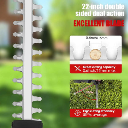 Elektrische Heggenschaar - Heggenschaar Accu - Haagschaar - Heggentrimmer - 21V - 22 Inch Dubbelzijdig Mes - Voor Tuinonderhoud - 1 Accu